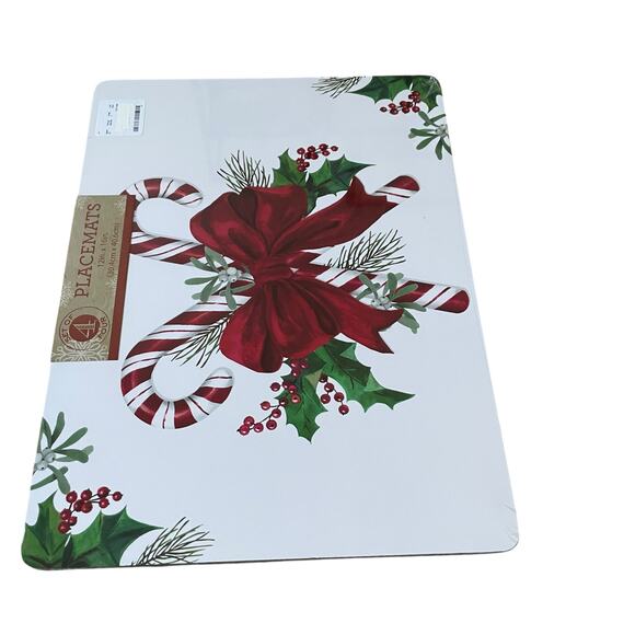 Candy Cane Red Bow Corked Backed Placemats 12in x 16in  Set of 4 Holiday New - Picture 6 of 13